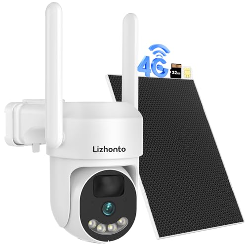 Lizhonto 4G LTE Cellular Solar Security Camera No WiFi Needed,