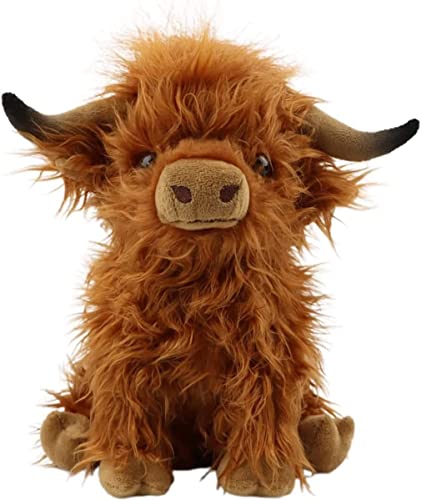 Image of LKMYHY 12in Scottish Highland Cow Plush, Cute Realistic Cow Stuffed Animals Soft Farm Plushie Accompany Toy Birthday Gifts for Kids Adults