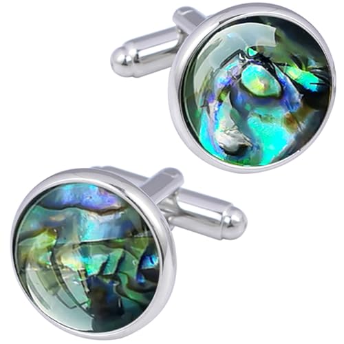 ZEEY Polished Abalone Shell Cufflinks for Men Women Classic Round Handmade Men's Cufflink Jewelry Set for Business Wedding Party Formal Office Daily Tuxedo Dress Shirt Accessories3