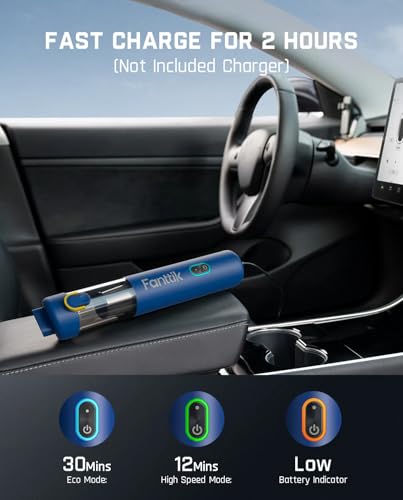 Fanttik Slim V8 Mate Cordless Car Vacuum Suction Power 12000Pa, Portable Mini Vacuum with Flexible Hose and Pet Brush, Type-C Charge, Portable for Car, Office Desk, Keyboards, Blue image 5