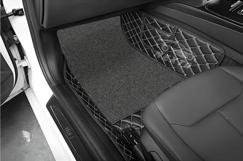 Image of 7D Premium Imported Car Foot Mat for VinFast VF MPV 7-7 Seater (All 3 Rows) 100% Waterproof and Dust Proof | Custom Fitted Car Floor Mat-Black and Silver Stich with Gray Grass