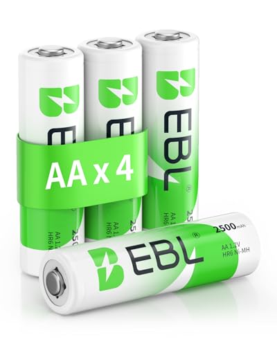 EBL AA Rechargeable Batteries 1.2V 2500mAh, 4 Pack