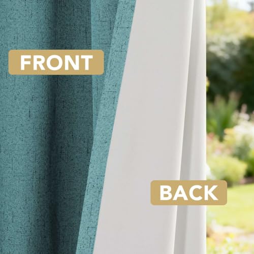 Image of H.VERSAILTEX 100% Blackout Curtains for Bedroom 108 Inches Long Grommet Linen Face Full Light Blocking Curtain Drapes for Living Room Thermal Insulated Linen Look Curtains 2 Panels Set, Teal Blue