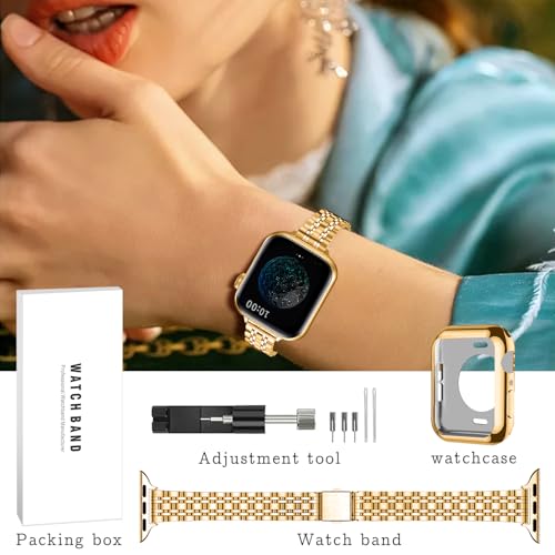Image of QUNDAXI Slim Watch Band Compatible with Apple Watch 41mm 45mm 42mm 44mm 40mm 38mm Metal Stainless Steel Watchband Suitable for iWatch 11 /10 /9 /8 /7 /6 /5 /4 /3 /2 /1 /SE Series Women Luxury Strap