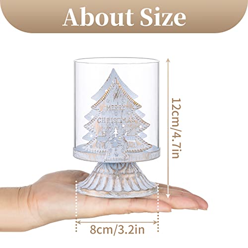 Sziqiqi Vintage Antique Metal Pillar Candle Holders Set of 2, Distressed Hurricane Candlestick Candle Holders Prefer Centerpieces for Christmas Table Mantle Fireplace Decoration, Tree