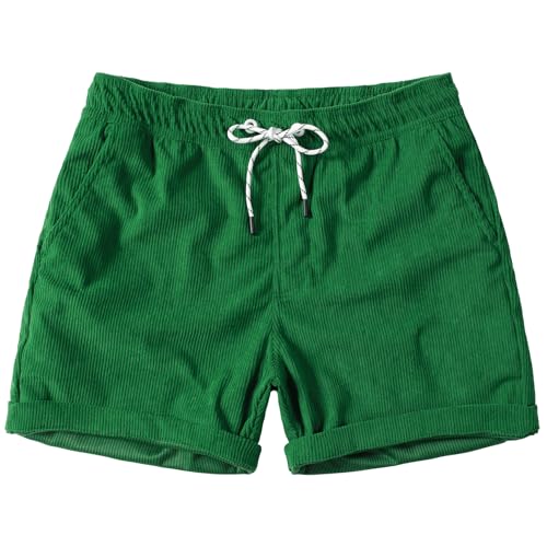 JOTOOK Men's Casual Drawstring Corduroy Shorts Elastic Waist Summer Shorts with Pocket X-Large Army Green