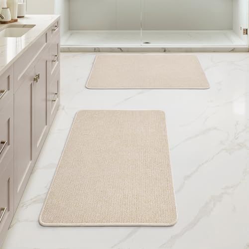 MIULEE Set of 2 Ultra Thin Bathroom Rugs, Rubber Bath