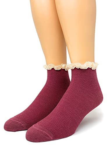 WARRIOR ALPACA SOCKS - Ladies Alpaca Wool, Waffle Knit Lace Trimmed Ankle Socks2