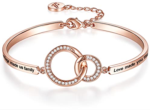 Birthday Mother/Daughter/Sister in Law Gift, ‘Marriage Made Us Family Love Made You My Mom/Daughter/Sister’ Bangle Bracelet, Women Girl Customized Jewelry, Christmas Wedding Present from Step