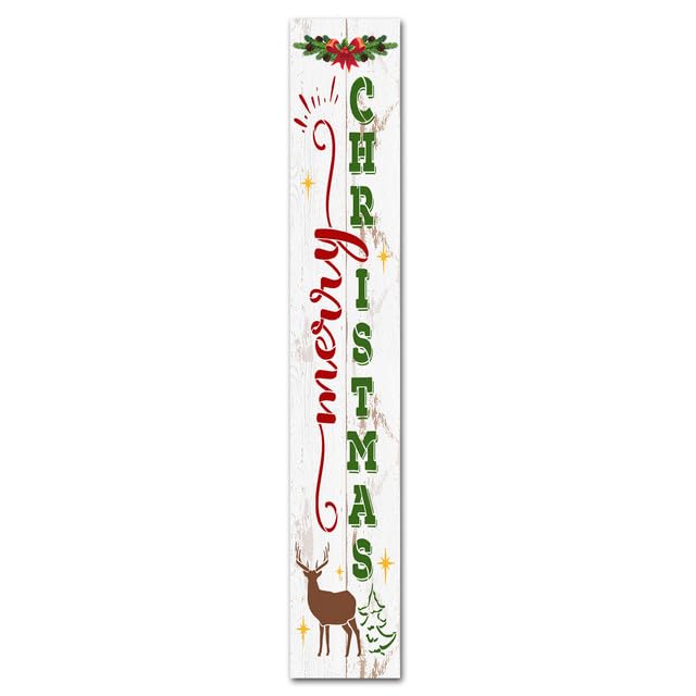 Letrero de Navidad de bienvenida vertical para puerta delantera, porche, de pie, colgante, grande, de madera, para decoración del hogar, decoración navideña, festividades, Navidad, 20 x 120