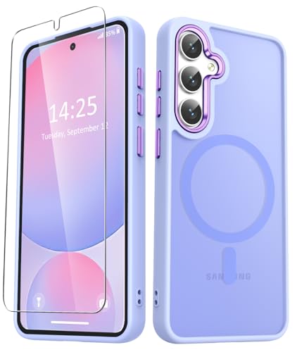 Image of for Samsung Galaxy S25 FE Case, Matte Magnetic Phone Case with 1 Screen Protector, Support for Magsafe, Translucent Frosted Shockproof Protective Cover for Samsung Galaxy S25 FE, Lavender Purple