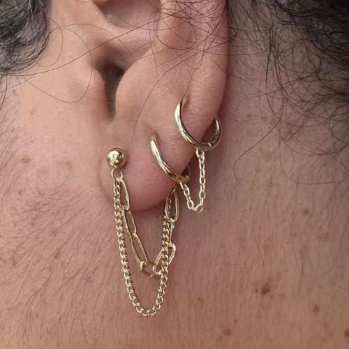 14K Gold Plated Drop Chain Link Dangle Earrings for Women Threader Earrings3