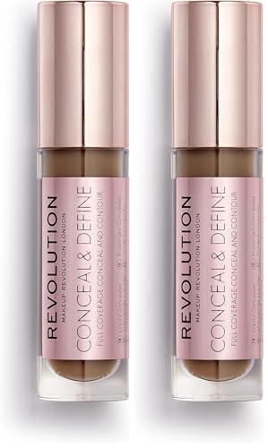 Image of Revolution Conceal & Define Concealer, Lightweight, Long-Lasting, Full Coverage Face Makeup, C16, 4g (Pack of 2)