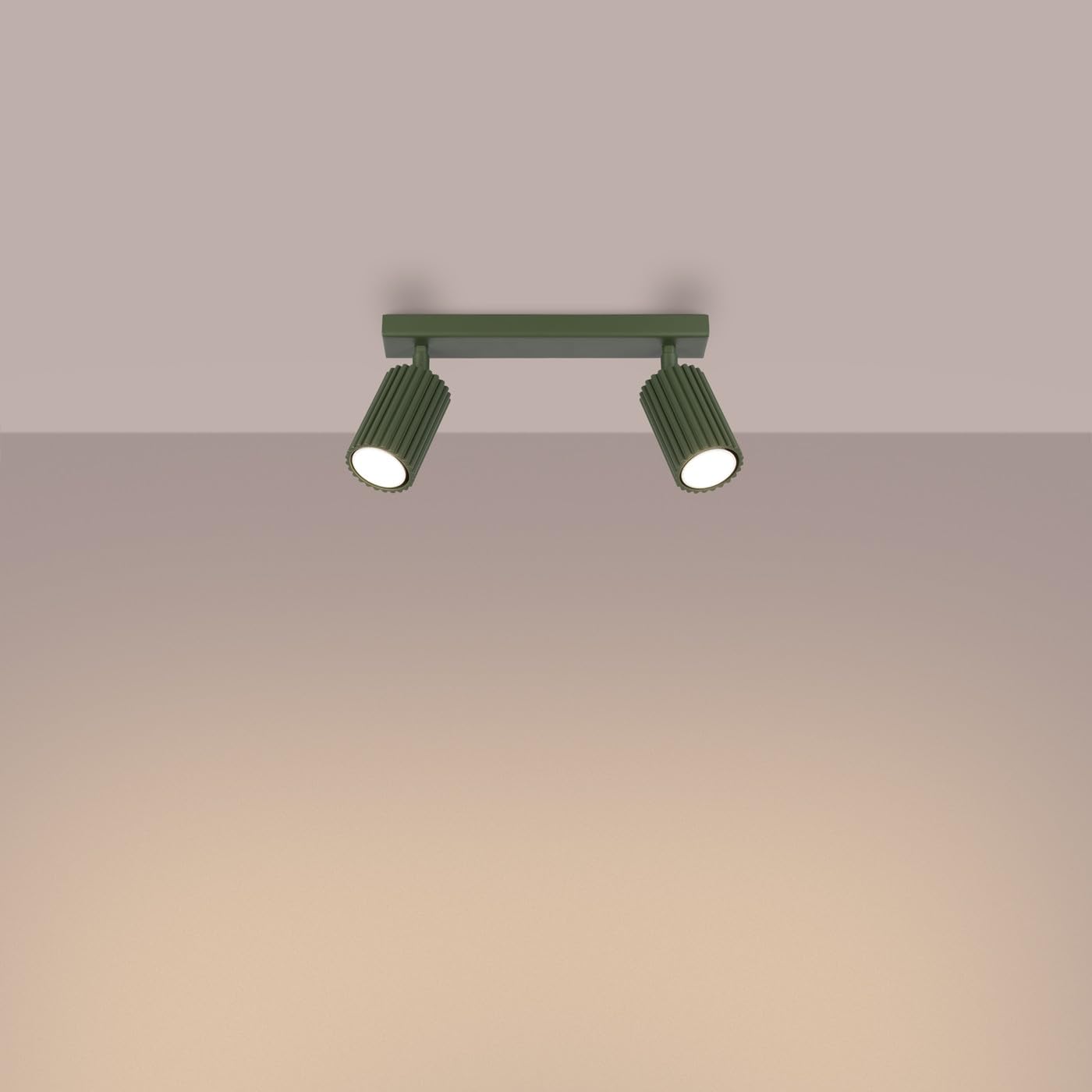 SOLLUX lighting Lámpara de Techo - Foco de Techo - en Aluminio - 2 Pantallas - 30 x 6,5 x 16,5 cm - Karbon Verde Oliva
