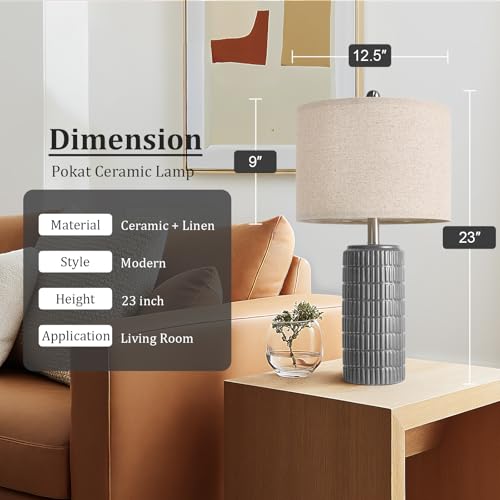 Image of PoKat 23 inch Ceramic Dark Gray Table Lamps Set of 2 for Living Room, Modern Bedside Lamps for Bedroom, Farmhouse Nightstand Lamp for Home Office Guest Room Sideboard Entryway Decor Gifts