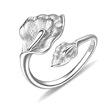 Teioa 925 Sterling Silver Calla Lily Ring Adjustable Open Ring for Women Flower Stacking Statement Wedding Band Ring for Women Valentine's Jewelry Gifts