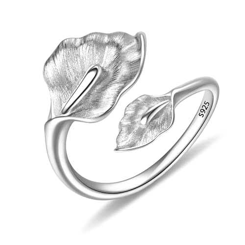 925 Sterling Silver Calla Lily Ring Adjustable Open Ring for Women Flower Stacking Statement Wedding Band Ring for Women Valentine's Jewelry Gifts