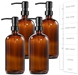 GMISUN Amber Glass Soap Dispenser, 4 Pack Bathroom Hand Soap Dispensers with Stainless Steel Pump, 17 Fl Oz Kitchen Hand and Dish Soap Dispenser Set, Modern Vintage Liquid Brown Soap Dispensers Bottle