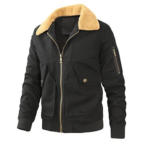 Mens Jacket Fall Winter Fleece Thick Windbreaker Fur Lapel Zip Up Work Coat - image 1