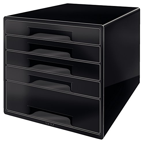 Leitz Cube 5 Drawer Desk Organizer, Black/Grey, Dual Colour Range, 52531095