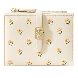 GOIACII Purses for Women Small Floral Pattern Compact Bi-fold Wallet with Zipper Coin Purse