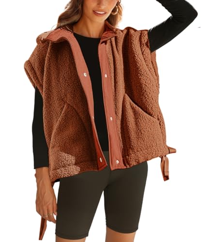 Sherpa Vest for Women Casual Sleeveless Fleece Fuzzy Jacket Winter Zip Up Gilet Outerwear with Pockets