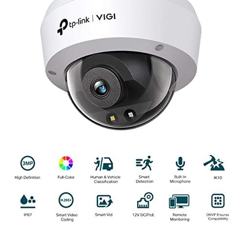 Image of TP-Link VIGI C230 2.8mm Lens Smart Security Camera | 3MP HD Full-Color Dome Network Camera | Built-in Microphone | IK10 Vandal-Proof | IP67 Waterproof | H.265+ | PoE /12V CCTV