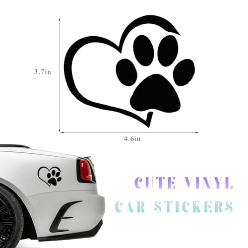Image of DXNQ Pet Dog Paw Puppy Love Heart Vinyl Decal, 4.6 inch 3.7 inch Heart with Dog Paw Print Reflective Bumper Sticker, Cute Waterproof Puppy Footprint Heart Decal for Window, Laptop, Wall (Black)