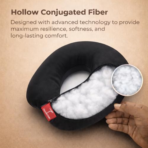 Image of Trajectory Travel Neck Pillow with Sleeping Eye Mask Combo for Travelling and Sleeping in Airplane Flight, Cab, Car, Train, Bus for Men and Women Black(As seen on Shark Tank)
