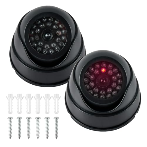 OctBird - OctBird 2PCS Dummy Camera, Decoy Security Cameras with Flashing Red Light with Security Alert Sticker Decals, Dummy Fake Security Camera for Home Security, 2 Pack, Black