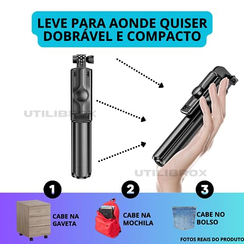 Bastão Pau de Selfie Tripé Via Bluetooth C/Controle para Celular 360° Multifuncional Extensivel UTBR