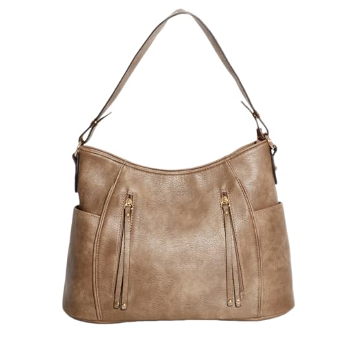 Image of Tote Bag for Women Fashion PU Leather Hobo Shoulder Bags with Zipper for Work, Casual, Travel (Gray,L 14.2 in x W 5.5 in x H 10.2 in)