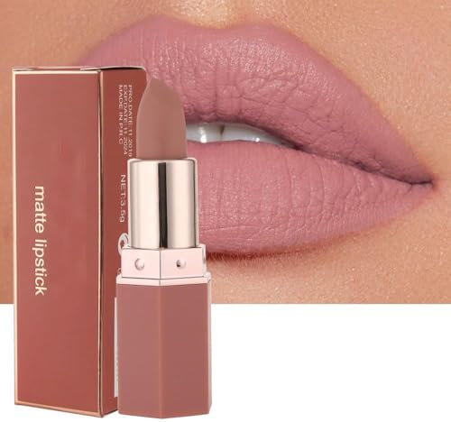Matte Nude Hot Pink Lipsticks for Women - Long Lasting Non Stick Cup Velvet Lip Gloss Lip Stain/Hydrating High Pigmented Smooth Lipsticks for Women Girls (Nude 03)