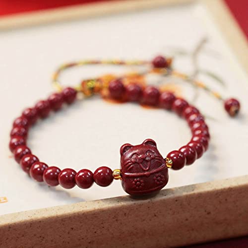 Bracelet cinabre pour femme avec perles de cristal rouge et chat chanceux