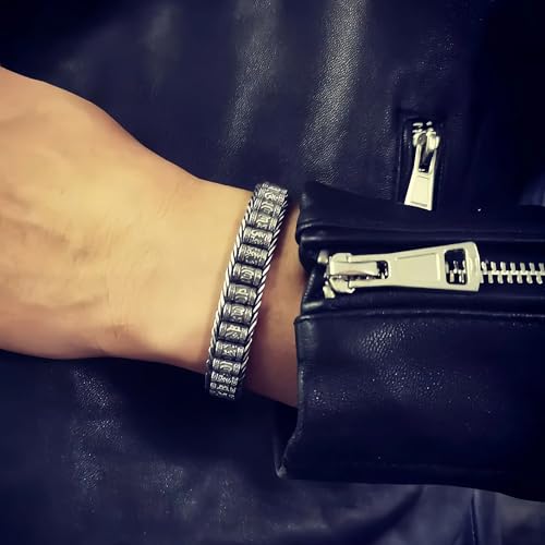 Sterling Silver Six Words Mantra Bracelet - Buddhist Om Symbol & Greek Key Design, Engraved Braided Chain for Men/Women, Antique Finish Meditation Jewelry Gift with Secure Clasp4