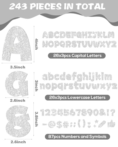 Image of 243 Pcs Glitter Bulletin Board Letters, Numbers and Punctuation 4 Inch