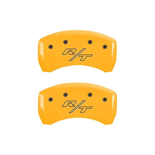 Image of MGP Caliper Covers - Brake Caliper Covers for 2011-2023 Dodge Challenger & 2011-2023 Dodge Charger (Requires Dual Piston Front Caliper) Front and Rear Set (Yellow, R /T Vintage)
