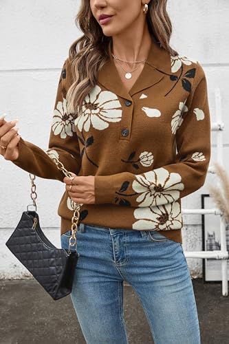 Image of LOMON Sweaters for Women 2025 Fall Knitted V-Neck Collared Button Pullover Dressy Casual Long Sleeve Polo Shirts Business