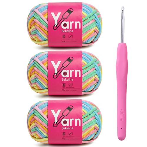 Image of Crochet Yarn 150g /163.5yds Cotton Yarn for Crocheting - Crochet Knitting Yarns for Beginners with Easy-to-See Stitches - Yarn for Crocheting - Parfait Chunky Yarns -Cotton-Nylon Blend (A9)