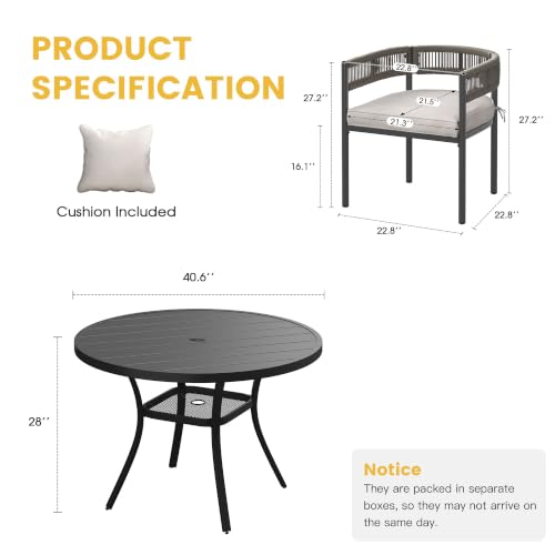 Image of VICLLAX Patio Dining Set for 4-40.6 inch Round Table & Cushioned Seats, Black