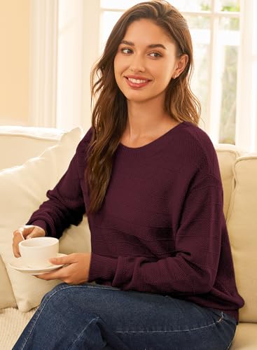Image of EVALESS Sweaters for Women Long Sleeve Fall Outfits 2026 Back Bow Knot Sweaters Round Neck Solid Knit Pullover Tops