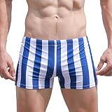 EASEJUICY Mens Swim Trunks Striped Swimwear Square Leg Swimming Boxer Birefs Swimsuit Drawstring Low