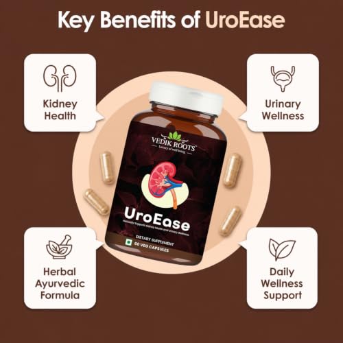 Image of Vedik Roots UroEase Kidney & Uric Acid Support Supplement with Punarnava & Gokhru for Urinary Health 60 Veg Capsules (Pack of 3)