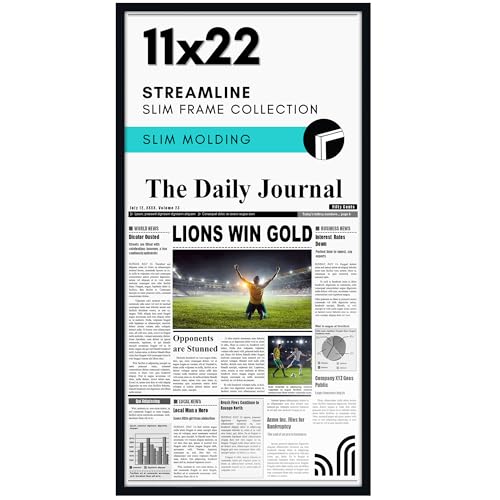 Americanflat 11x22 Newspaper Frame with Polished Plexiglass - Display for Assorted Media Articles - Streamline Collection - Thin Border Picture Frame for Wall Display - Black