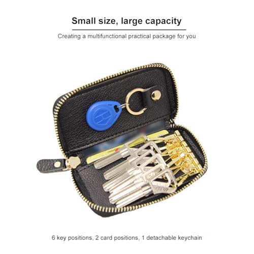 Key Chain Wallet Leather Key Holder with 8 Hooks Key Organizer Case Zipper Wallet for Men & Women4