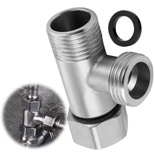 Connecteur en T 3 Voies, Vanne D'inversion WC en Cuivre 3/8" avec Dents Latérales 1/2" Vanne, Adaptateur Douchette 3 Voies pour Réservoir de Chasse D'eau Douchette Machine à Laver
