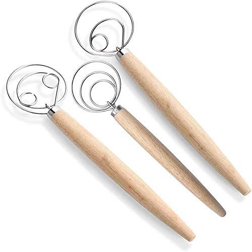 Ehwisbe Batidora de Masa Danesa, Batidora de Pan, 3 Piezas de Acero Inoxidable, Batidor HolandéS para Pastel, Postre, Pan, Pizza, PasteleríA, Cocina, Herramienta para Hornear