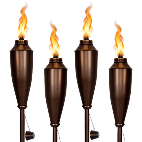 Garden Torches for Outside -Deco Home Pack of 4 Metal Garden Torches Citronella Oil for Outdoor Ambiance - Decorative and Functional Citronella Torches for Patio, Lawn, and Backyard- Bronze