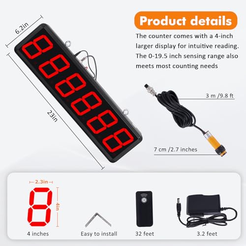 Image of JIAWANSHUN 4 inch LED Counter 999999 IR Sensor for Conveyor Belt Counting | Auto-counts boxes, bottles, bags on production lines. Power outage memory.Easy to install.100-240V