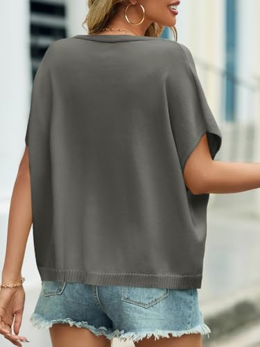Image of Saodimallsu Womens Summer Oversized Cardigans Batwing Short Sleeve Lightweight Button V Neck Casual Knit Sweater Tops